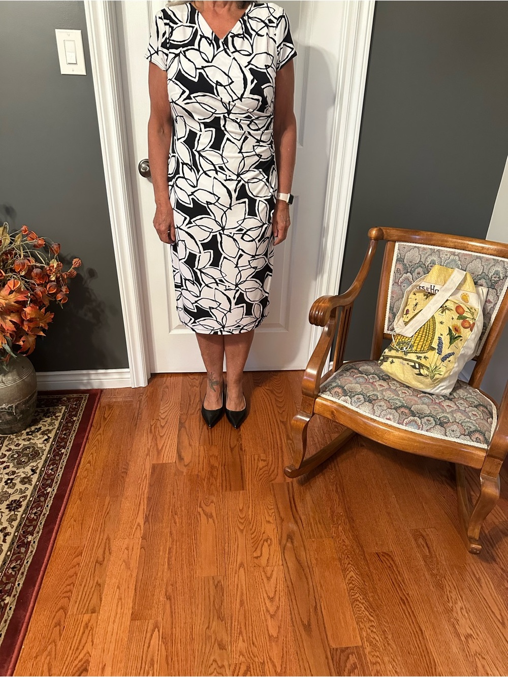 Joseph Ribkoff Black and White Floral Midi Dress